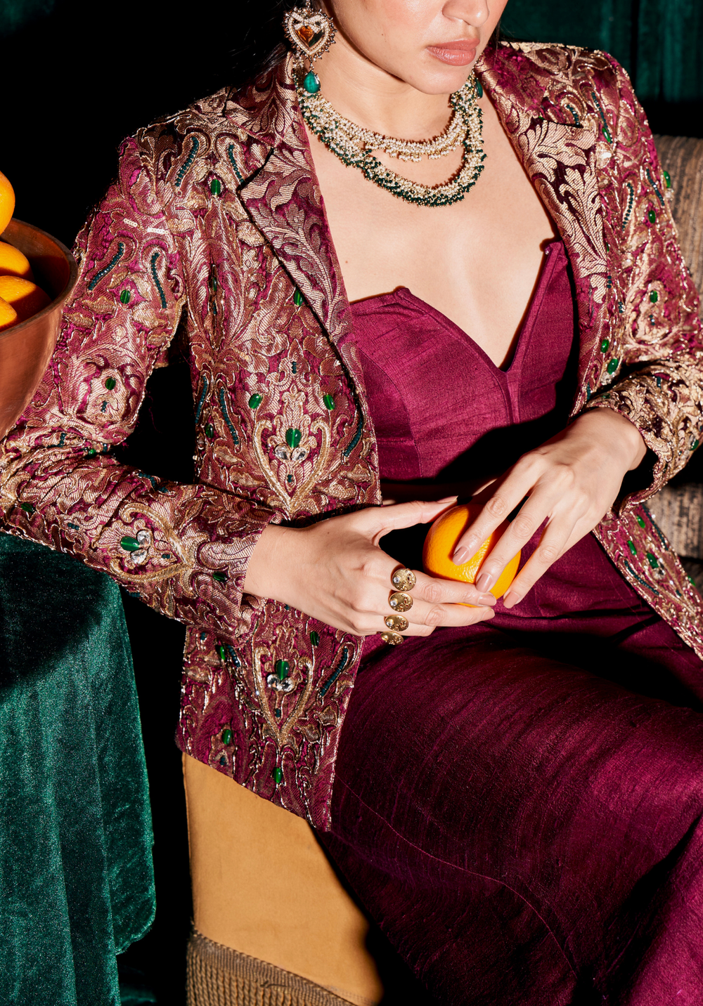 Wine Brocade Jacket