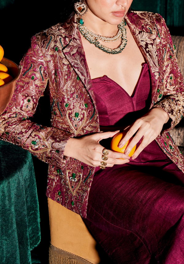 Wine Brocade Jacket