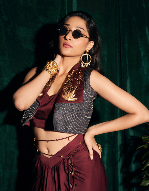 Burgundy Kantha Jacket
