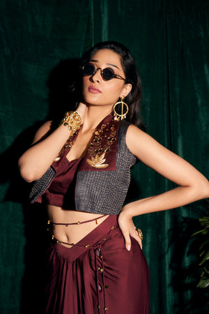 BURGUNDY KANTHA SET